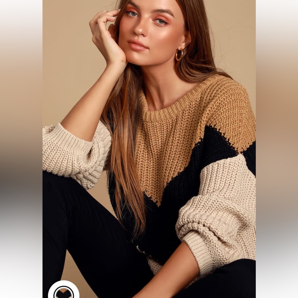 Autumn leaves tan multi chevron stripe knit sweater